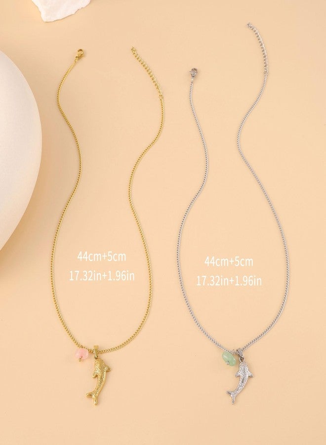 TACBSP Gold Shark Necklace for Women Boho Shark Pendant Necklace Blue Beaded Sardine Fish Necklaces Ocean Inspired Choker Jewelry Gift (Gold) - Image 5